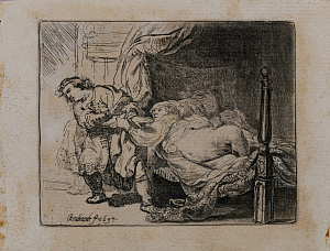 Рембрандт Харменс ван Рейн (Rembrandt Harmensz van Rijn) (1606-1669).
Иосиф и жена Потифара. Середина XVIII века.