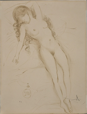 Сальвадор Дали (Salvador Dali) (1904-1989). 
Обнаженная с приподнятой рукой. Серия "Ню". 1970.