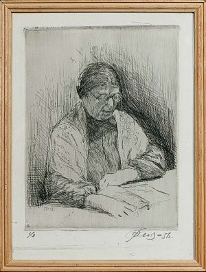 Фейгин Моисей Израилевич (1914-2003). 
Старушка за чтением. 1951.