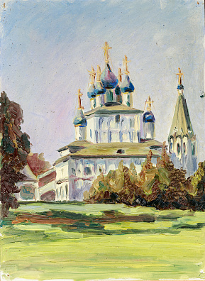 Зеленская Ирина Александровна (?). Пейзаж с церковью. Середина ХХ века.