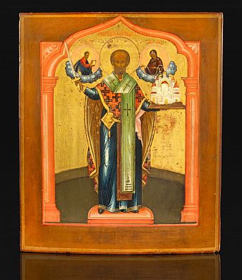 Икона "Святитель Николай Чудотворец (Можайский)". Первая половина XIX века. Мстёра.
