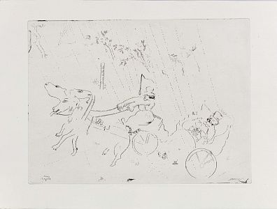 Шагал Марк Захарович (Хацкелевич) (1887-1985). "По пути к Собакевичу". Офорт из цикла "Мертвые души". 1948.