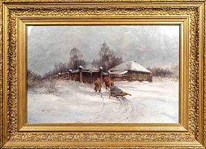 Неизвестный художник. Россия. Зимний пейзаж. Копия с работы Ю.Ю. Клевера. Конец XIX века.