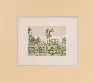 Конашевич Владимир Михайлович (1888-1963). Сад около Выборгской фабрики-кухни (по проспекту К. Маркса и Лесному). Литография из альбома "Ленинград. Новые пейзажи 1917-1932". 1932.