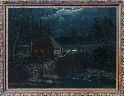 Неизвестный художник. Россия.
Ночной пейзаж с водяной мельницей. 1890.