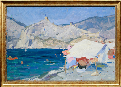 Чижонков Александр Тимофеевич (1930-2008). Крым. Пляж на фоне Генуэзской крепости. 1960-е.