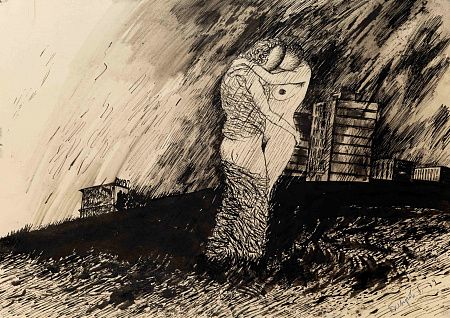 Басыров Гариф Шарипович (1944-2004). Дождь. Из серии "Наш микрорайон". 1974.