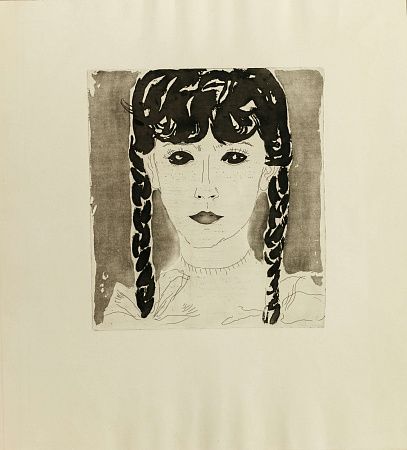 Неизвестный художник. Россия. 
Портрет девочки с косичками. 1970-е - 1980-е.