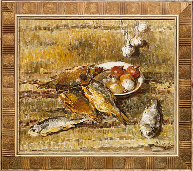 Короткова Майя Андреевна (1925-2000).
Натюрморт с вяленой рыбой. 1982.