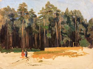 Неизвестный художник. Россия. Пейзаж в сосновом лесу. 1960-е.