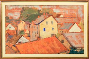 Храпак Георгий Васильевич (1922-1972). Пейзаж с желтым домом. Вторая половина 1950-х - первая половина 1960-х.