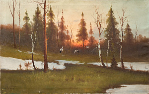 Брюквин Владимир Степанович (1875–1915).Пейзаж с журавлями. Конец XIX - начало ХХ века.
