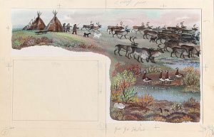 Овчинников Кирилл Владимирович (1933-2009). Оленеводы. Иллюстрация к книге Н. Сладкова "Разноцветная земля". 1970-е.