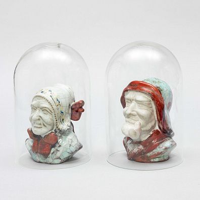 Парные бюсты "Рыбак и его жена" под колбами. Дания, мануфактура Michael Andersen and Sons, 1937-1950 годы.