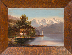 Ипполит Роукс (Hippolyte Roux) (1852-?).
Пейзаж с горным озером. Конец XIX века.