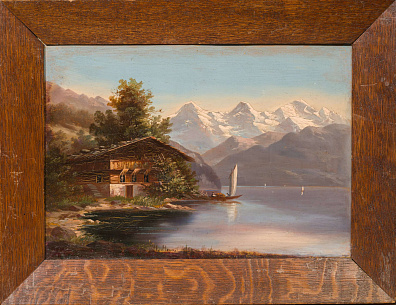Ипполит Роукс (Hippolyte Roux) (1852-?).
Пейзаж с горным озером. Конец XIX века.