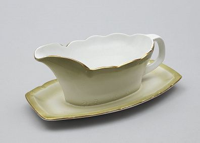 Соусник с зеленым крытьем. Россия, фабрика М.С. Кузнецова, 1889-1917 годы.