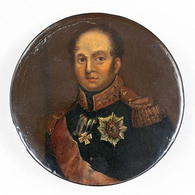 Шкатулка "Император Александр I c орденами Св. Георгия и Св. Андрея Первозванного". Россия, первая треть XIX века.