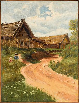 Неизвестный художник. Россия. 
Пейзаж с деревенской дорогой. Конец XIX века.