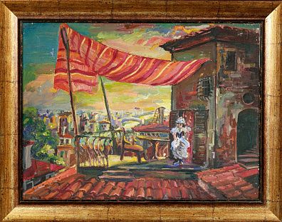 Эрдман Борис Робертович (1899-1960). На веранде. Эскиз театральной декорации комедии К.Годльдони "Хозяйка гостиницы". 1940-е.