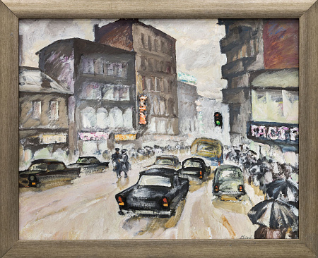 Борисов Альберт Иванович (р.1935).Сумерки. Москва. У Курского вокзала. 1965.