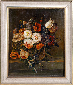 Неизвестный художник. Западная Европа. 
Цветочный натюрморт в голландском стиле. Вторая половина - конец XIX века.