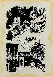 Усачев Николай Васильевич (р.1934). Иллюстрация к роману В.Шукшина "Любавины". 1970-е.