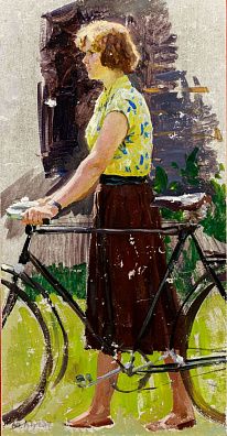 Кугач Юрий Петрович (1917-2013). Девушка с велосипедом. Этюд к картине "Весенний день". 1959.
